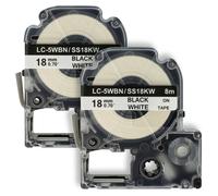 vhbw 2x Rubans compatible avec KingJim SR-PBW1, SR-RK1, SR6700D, SR750, SR950 imprimante d'étiquettes 8m x 18mm Noir sur Blanc