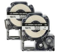 vhbw 2x Rubans compatible avec KingJim SR530, SR550, SR3900C, SR530C, SR3900P, SR40 imprimante d'étiquettes 8m x 18mm Noir sur Blanc