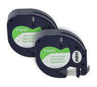 vhbw 2x Rubans papier compatible avec Dymo LetraTag Plus LT-100T, XM, 2000, LT-100H imprimante d'étiquettes 4m x 12mm Noir sur Blanc