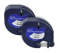 vhbw 2x Rubans plastique compatible avec Dymo LetraTag LT-100H, LT-100T, QX50, XR, 200B imprimante d'étiquettes 4m x 12mm Noir sur Blanc