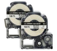 vhbw 2x Rubans remplacement pour Epson SS18KW, LC-5WBN pour imprimante d'étiquettes 8m x 18mm Noir sur Blanc