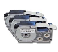 vhbw 3 x Cassette à ruban 12 mm pour Casio CW-L300, KL-100E, KL-120, KL-1500, KL-200E, KL-300. Remplace: Casio XR-12WE1, XR-12WE.