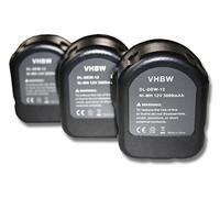 vhbw 3X Batterie Compatible avec Dewalt 2872B, 2861K2, 2852B, 2832K, 2812K, 2812B, 2802K, 2861K-2, 2872K2 Outil électrique (3000 mAh, NiMH, 12 V)