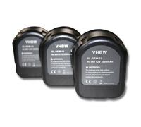 vhbw 3x Batterie remplacement pour Dewalt EZWA 60, ELU SBA55, DW9072, DW9071, DE9501, ELU EZWA 49 pour outil électrique (3000 mAh, NiMH, 12 V)