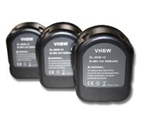 vhbw 3x Batteries compatible avec Dewalt DW907K2H, DW907Z, DW912, DW915 Flash Light outil électrique (3000 mAh, NiMH, 12 V)