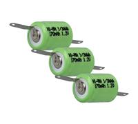 vhbw 3x Batteries remplacement pour 1/3AAA pour modéle RC (170mAh, 1,2V, NiMH, vert, avec cosse à souder (Z))