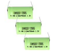 vhbw 3x Batteries remplacement pour 2/3AA pour modéle RC (750mAh, 1,2V, NiMH, vert, avec cosse à souder (U))