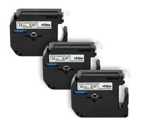 vhbw 3x Rubans compatible avec Brother P-Touch 70HK, 70BM, 70SP, 70BMH, 70HOL, 70BBVP, 70HOT imprimante d'étiquettes 12mm Noir sur Blanc