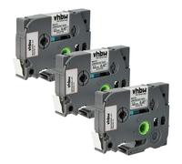 vhbw 3x Rubans compatible avec Brother PT 1005FB, 1010NB, 1010, 1005F, 1005BTS imprimante d'étiquettes 4m x 12mm Noir sur Blanc, laminée
