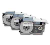 vhbw 3x Rubans compatible avec Casio KL-C500 imprimante d'étiquettes 24mm Noir sur Blanc