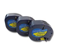 vhbw 3x Rubans compatible avec Dymo LetraTag LT-100H, LT-100T, QX50, XR, 200B imprimante d'étiquettes 4m x 12mm Noir sur Jaune