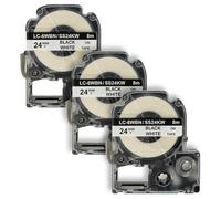 vhbw 3x Rubans compatible avec KingJim SR150, SR3700P, SR330, SR300TF, SR180, SR230C imprimante d'étiquettes 8m x 24mm Noir sur Blanc