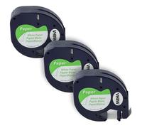 vhbw 3x Rubans papier compatible avec Dymo LetraTag LT-100H, LT-100T, QX50, XR imprimante d'étiquettes 4m x 12mm Noir sur Blanc