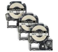 vhbw 3x Rubans remplacement pour Epson SS18KW, LC-5WBN pour imprimante d'étiquettes 8m x 18mm Noir sur Blanc