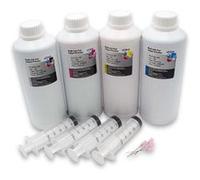 vhbw 4x Recharges d'encre imprimantes (Y/M/C/B) 1000 ml DYE p.ex. compatible avec HP, Epson, Canon, Brother, Dell, Samsung, Lexmark, Olivetti, Ricoh G