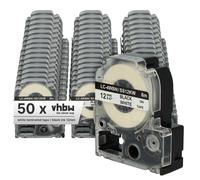 vhbw 50x Rubans compatible avec KingJim SR950, SR-PBW1, SR-RK1 imprimante d'étiquettes 12mm Noir sur Blanc