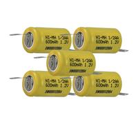 vhbw 5x Batteries remplacement pour 1/2AA pour modéle RC (600mAh, 1,2V, NiMH, vert, avec cosse à souder (Z))
