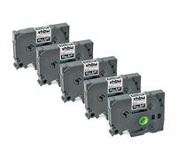 vhbw 5x Rubans compatible avec Brother GL H105, 100, 200, H100 imprimante d'étiquettes 8m x 12mm Blanc sur Noir