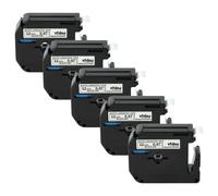 vhbw 5x Rubans compatible avec Brother P-Touch 70HK, 70BM, 70SP, 70BMH, 70HOL, 70BBVP, 70HOT imprimante d'étiquettes 12mm Noir sur Blanc