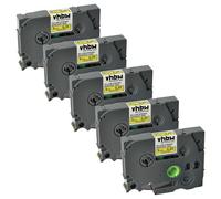 vhbw 5x Rubans compatible avec Brother PT D200BWV, D210, D200VP imprimante d'étiquettes 8m x 9mm Noir sur Jaune, extraforte, laminée