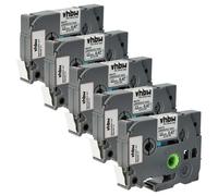 vhbw 5x Rubans compatible avec Brother PT D200DA, D200DR, D200G, D200KT, D200MA imprimante d'étiquettes 4m x 12mm Noir sur Blanc, laminée
