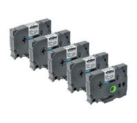 vhbw 5x Rubans compatible avec Brother PT D200DR, D200G, D200KT, D200MA, D200SA imprimante d'étiquettes 8m x 12mm Noir sur Blanc, flexible