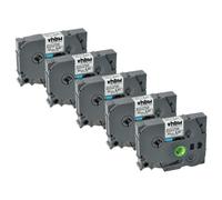 vhbw 5x Rubans compatible avec Brother PT D200KT, D200DR, D200G imprimante d'étiquettes 8m x 12mm Noir sur Blanc, extraforte, laminée
