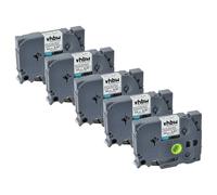 vhbw 5x Rubans compatible avec Brother PT D210, D201, D201CS, D202 imprimante d'étiquettes 8m x 12mm Noir sur Blanc ruban de sécurité