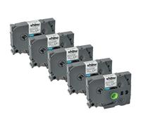 vhbw 5x Rubans compatible avec Brother PT E300, E115, E110VP, E200 imprimante d'étiquettes 8m x 12mm Noir sur Blanc, extraforte, laminée
