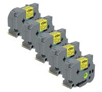 vhbw 5x Rubans compatible avec Brother PT E550W, E550WVP, E800W imprimante d'étiquettes 8m x 24mm Noir sur Jaune, extraforte, laminée