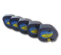 vhbw 5x Rubans compatible avec Dymo LetraTag Plus LT-100H, LT-100T, XM, 2000 imprimante d'étiquettes 12mm Noir sur Jaune