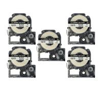 vhbw 5x Rubans compatible avec KingJim SR-PBW1, SR-RK1, SR6700D, SR750, SR950 imprimante d'étiquettes 8m x 12mm Noir sur Blanc