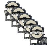 vhbw 5x Rubans compatible avec KingJim SR530, SR3900C, SR3900P, SR3700P, SR40 imprimante d'étiquettes 8m x 18mm Noir sur Blanc, plastique
