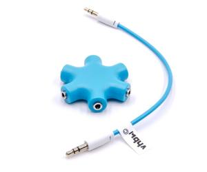 vhbw Audio splitter, répartiteur 5 sorties AUX bleu pour écouteurs, boxs, hauts-parleurs, tablettes
