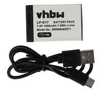vhbw Batterie compatible avec Canon EOS Rebel T7i, RP, Rebel T6i, Rebel T6s appareil photo (1000mAh, 7,4V, Li-ion) - prise USB-C