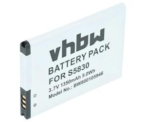 vhbw Batterie Compatible avec Samsung Galaxy GT-S6802, GT-S6310N, GT-S6310, GT-S6790N, GT-S6312 téléphone Portable (1350mAh, 3,7V, Li-ION)