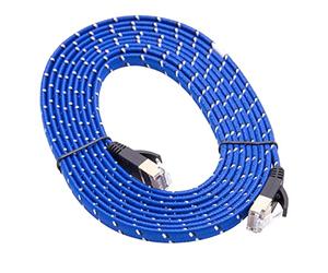 vhbw câble de réseau câble LAN Cat7 3m Bleu câble Plat
