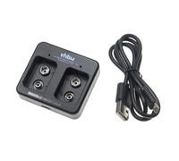 vhbw Chargeur de piles 2 slots pour batteries, piles domestiques Ni-Cd, NiMH, Li-ion (piles bloc 9V) - Chargeur micro-USB