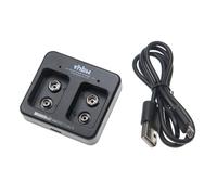vhbw Chargeur de piles 2 slots pour batteries, piles domestiques Ni-Cd, NiMH, Li-ion (piles bloc 9V) - Chargeur micro-USB