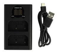 vhbw Chargeur double compatible avec Olympus BLX-1 caméra action-cam - Station + câble micro-USB, témoin de charge