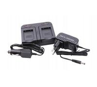 vhbw Chargeur double compatible avec Rollei Compactline 360TS, 370, 360 TS caméra caméscope action-cam - Station + câble de voiture, témoin de charge