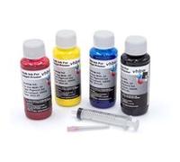 vhbw 4x Encre de recharge compatible avec Epson Stylus SX105, SX110, SX115 imprimante - Kit de recharge cyan, magenta, jaune, noir, pigmentée, 100ml
