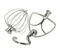 vhbw Kit de 3 pièces de rechange compatible avec KitchenAid KSM152, KSM151PS robot culinaire - fouet, batteur plat, crochet pétrisseur