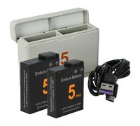 vhbw Kit de recharge compatible avec DJI Osmo Action 3, Osmo Action 4 appareil photo - 2x batterie, 1x station de charge avec câble USB