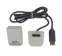vhbw Kit Play & Charge compatible avec Microsoft Xbox 360 manette - 1x câble d'alimentation, 1x batterie, blanc / gris
