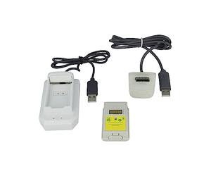 vhbw Kit Play & Charge Compatible avec Microsoft Xbox 360 Manette - 1x Chargeur, 1x câble d'alimentation, 1x Batterie, Noir/Blanc/Gris