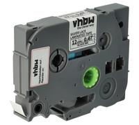 vhbw Ruban compatible avec Brother PT 9600, 9700PC, 9500pc imprimante d'étiquettes 4m x 12mm Noir sur Blanc avec pointe argentée, laminée