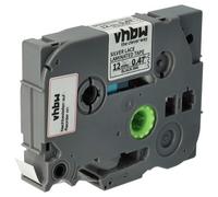 vhbw Ruban compatible avec Brother PT D200KT, D200DR, D200G imprimante d'étiquettes 4m x 12mm Noir sur Blanc avec pointe argentée, laminée