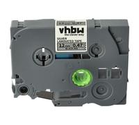 vhbw Ruban compatible avec Brother PT D210, D210BK, D201, D201CS, D202 imprimante d'étiquettes 8m x 12mm Noir sur Argent, laminée
