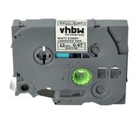 vhbw Ruban compatible avec Brother PT D600, D600VP, D450, D450VP imprimante d'étiquettes 8m x 12mm Noir sur Blanc paillettes, laminée